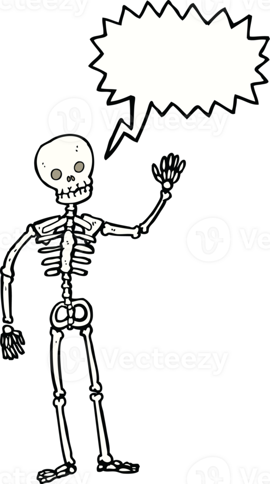 cartoon waving skeleton with speech bubble png