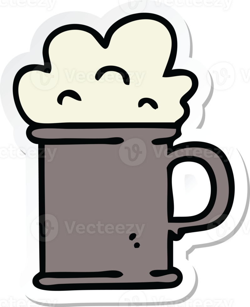 sticker of a quirky hand drawn cartoon tankard of beer png