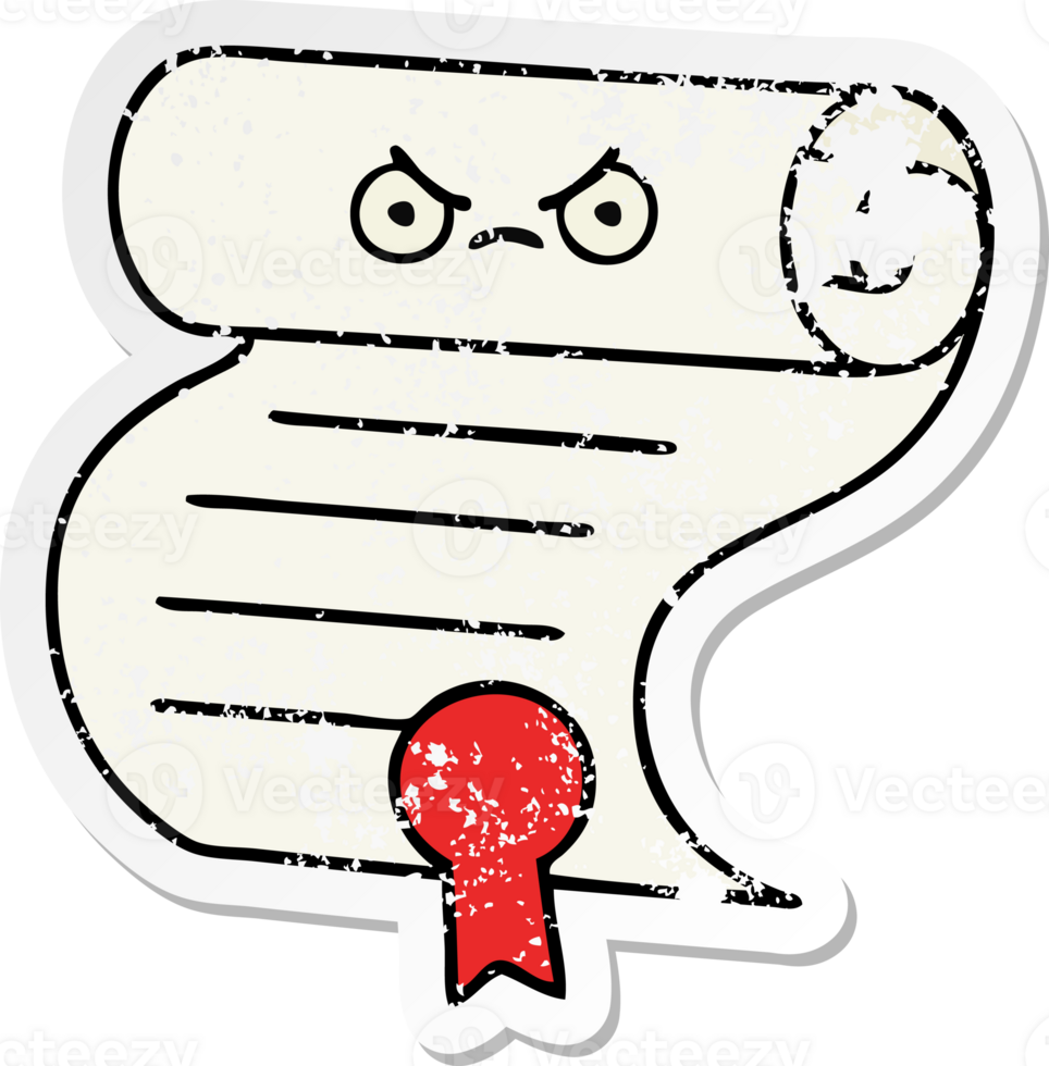 distressed sticker of a cute cartoon contract png