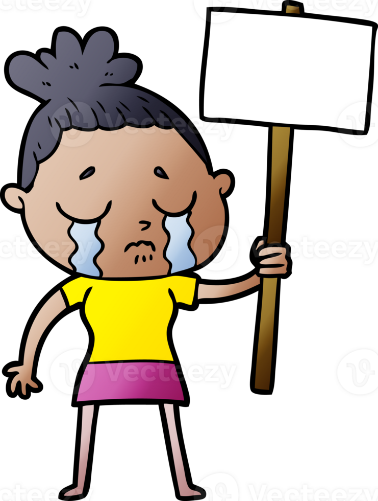 cartoon crying woman with protest sign png