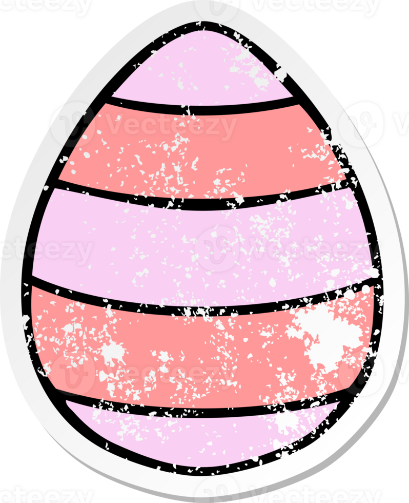 distressed sticker of a quirky hand drawn cartoon easter egg png