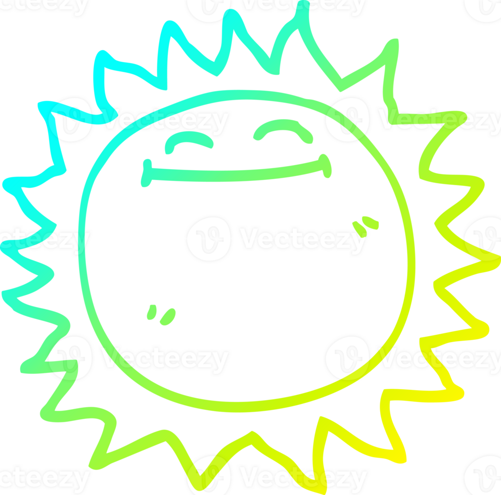 cold gradient line drawing of a cartoon shining sun png