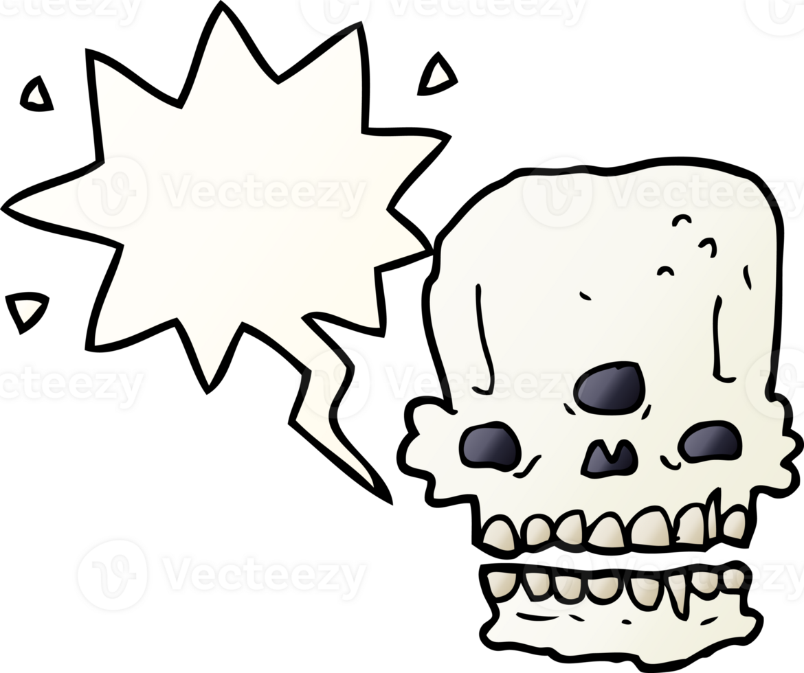 cartoon spooky skull with speech bubble in smooth gradient style png