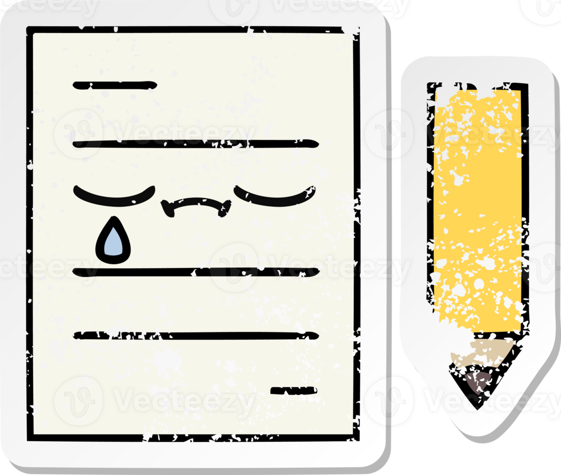 distressed sticker of a cute cartoon test paper png