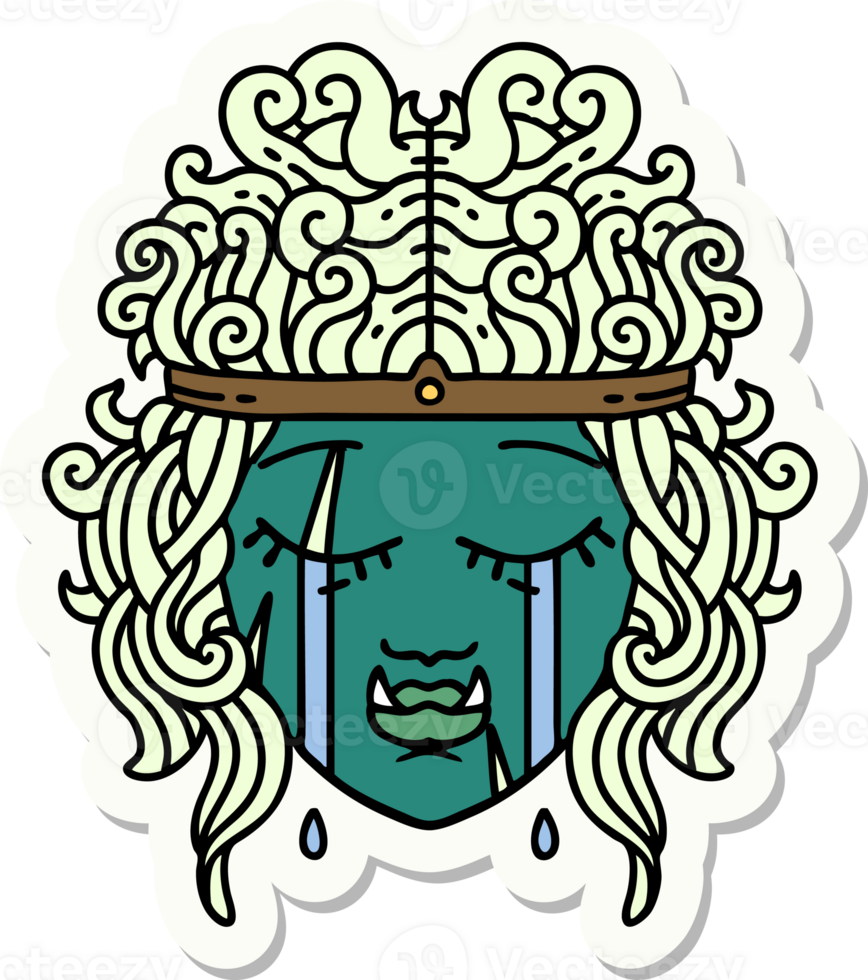 sticker of a sad orc barbarian character face png