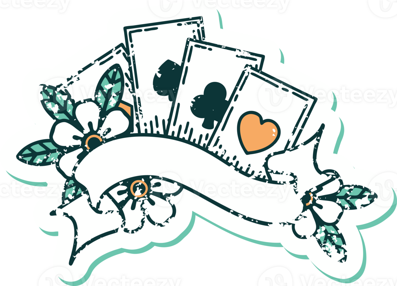 iconic distressed sticker tattoo style image of cards and banner png