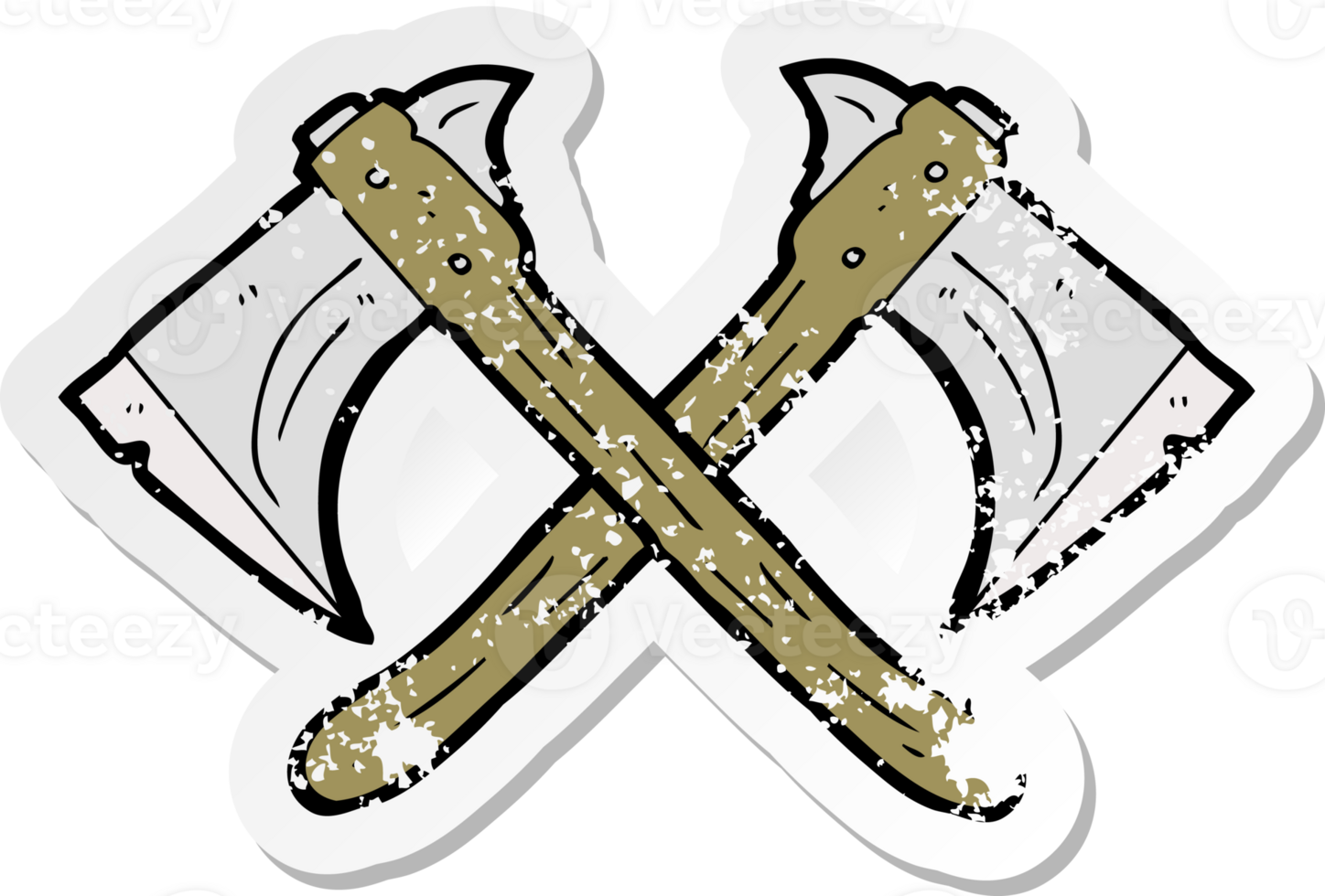 retro distressed sticker of a cartoon crossed axes png