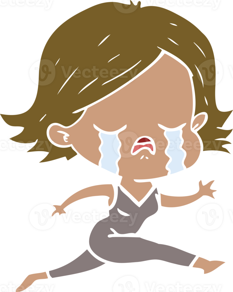 flat color style cartoon girl crying whilst running png