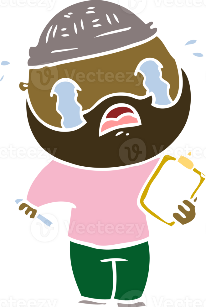 flat color style cartoon bearded man crying png