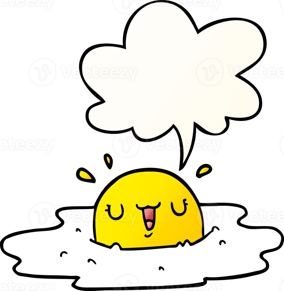 cartoon fried egg with speech bubble in smooth gradient style png
