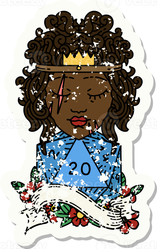 Retro Tattoo Style human barbarian with natural twenty dice roll png