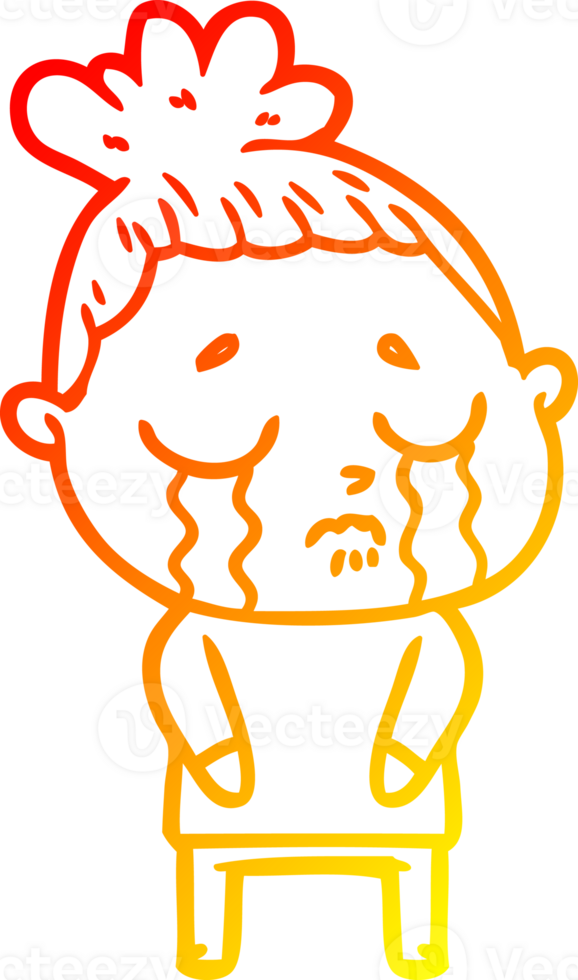 warm gradient line drawing of a cartoon crying woman png