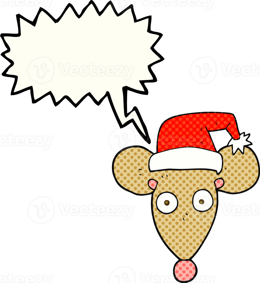 hand drawn comic book speech bubble cartoon mouse in christmas hat png