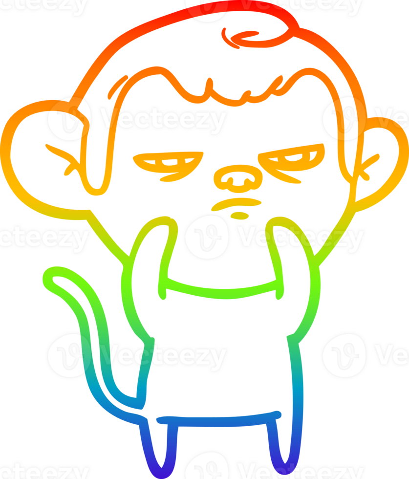 rainbow gradient line drawing of a cartoon monkey png