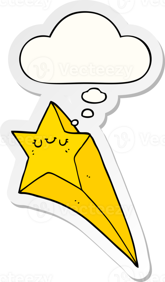 cartoon shooting star with thought bubble as a printed sticker png