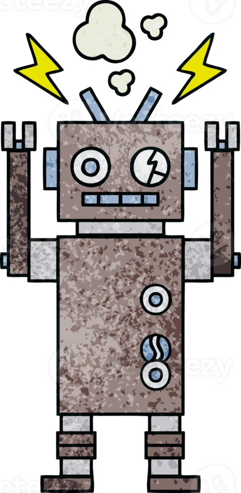 retro grunge texture cartoon of a malfunctioning robot png