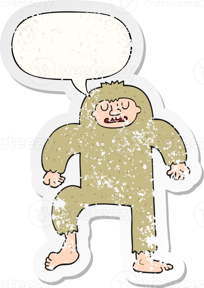 cartoon bigfoot with speech bubble distressed distressed old sticker png