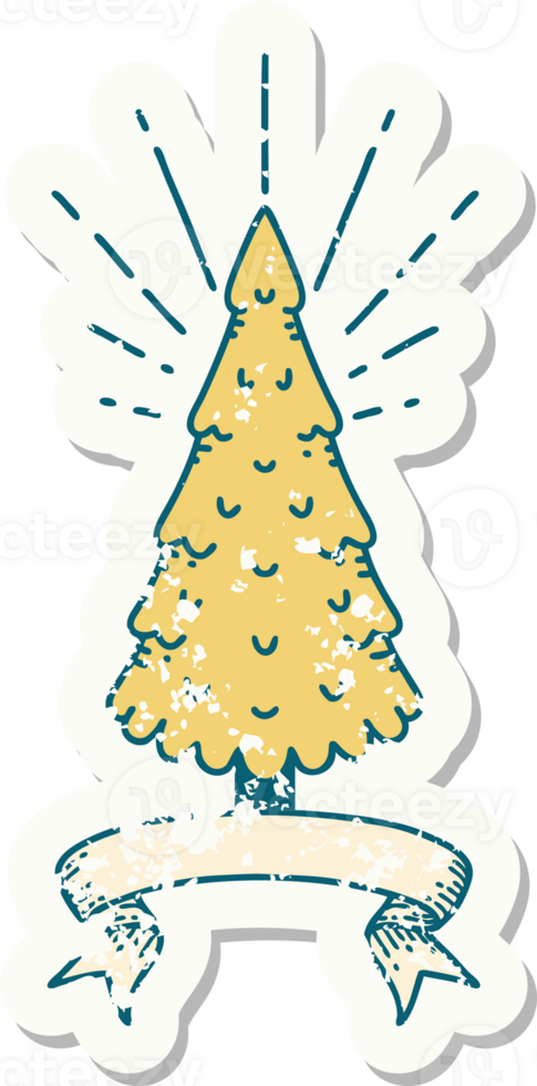 worn old sticker of a tattoo style pine tree png