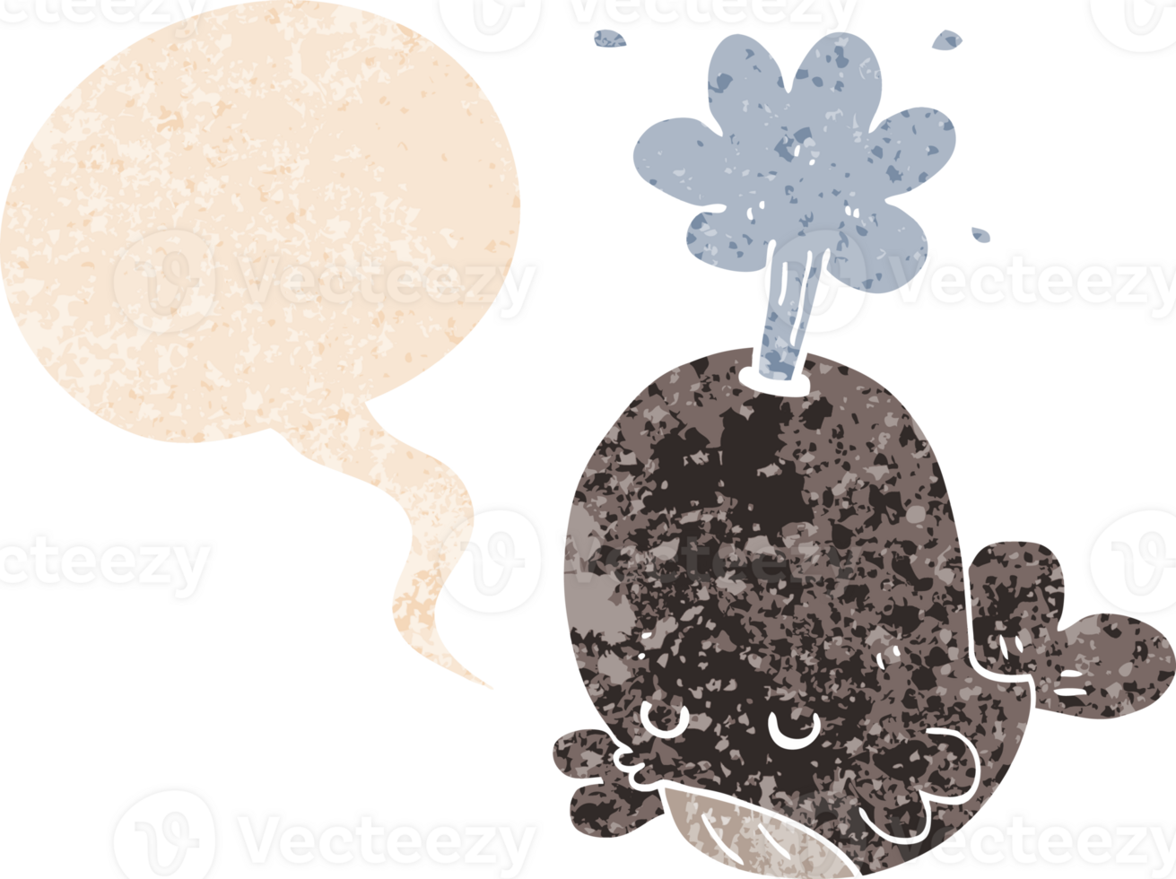 cartoon spouting whale with speech bubble in grunge distressed retro textured style png