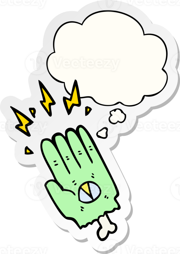 spooky halloween zombie hand with thought bubble as a printed sticker png