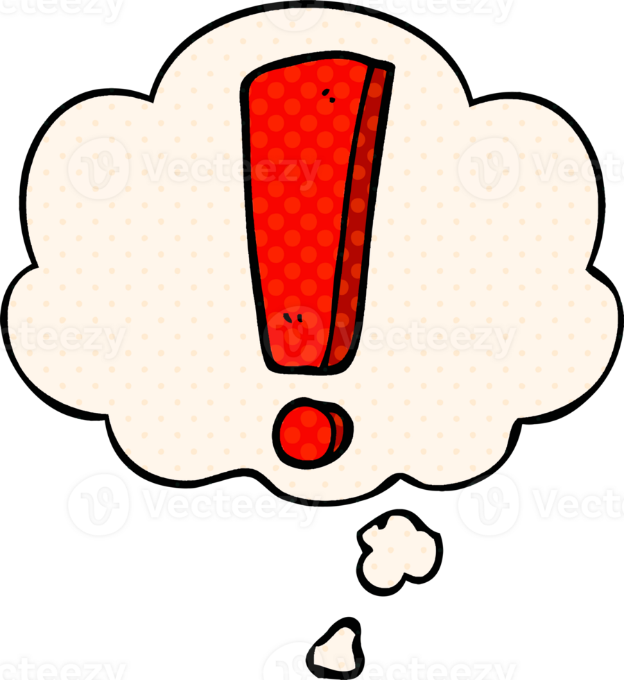 cartoon exclamation mark with thought bubble in comic book style png
