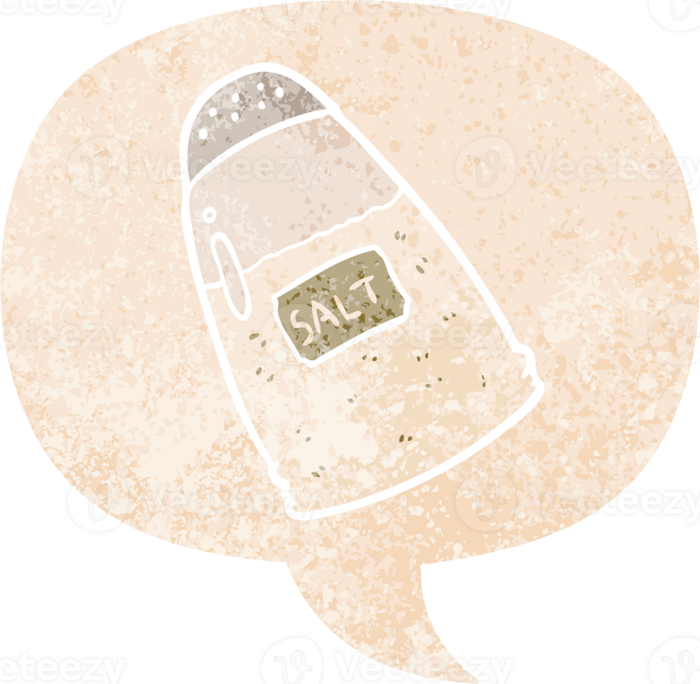 cartoon salt with speech bubble in grunge distressed retro textured style png
