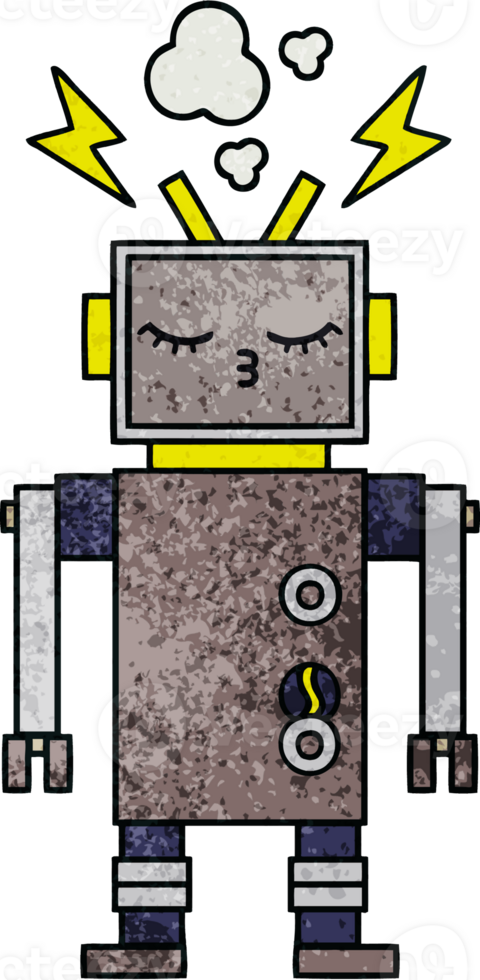 retro grunge texture cartoon of a malfunctioning robot png