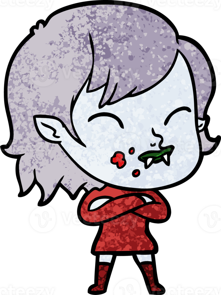 cartoon vampire girl with blood on cheek png