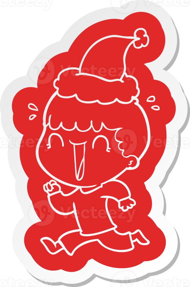 laughing quirky cartoon  sticker of a man wearing santa hat png