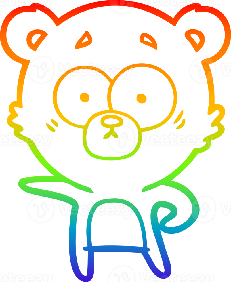 rainbow gradient line drawing of a surprised polar bear cartoon png