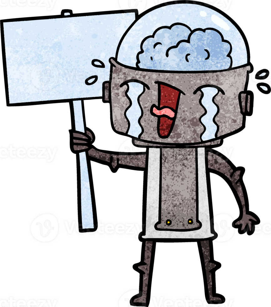 cartoon crying robot waving sign png