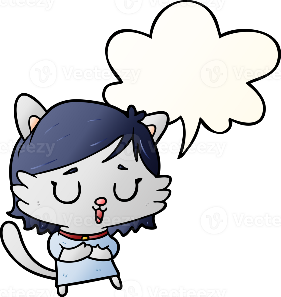 dibujos animados gato niña con habla burbuja en suave degradado estilo png