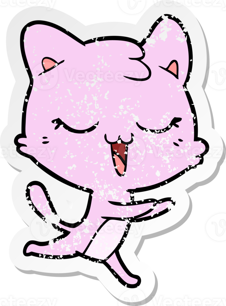 distressed sticker of a happy cartoon cat png