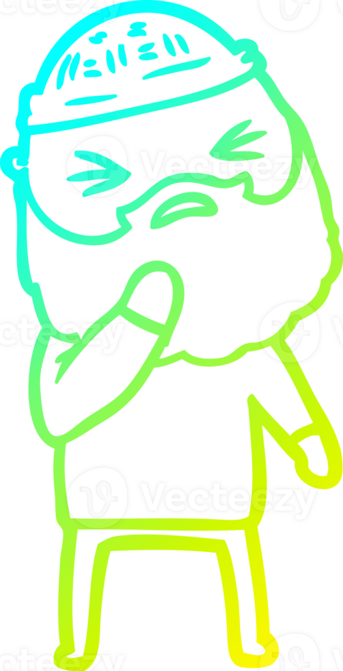 cold gradient line drawing of a cartoon man with beard png