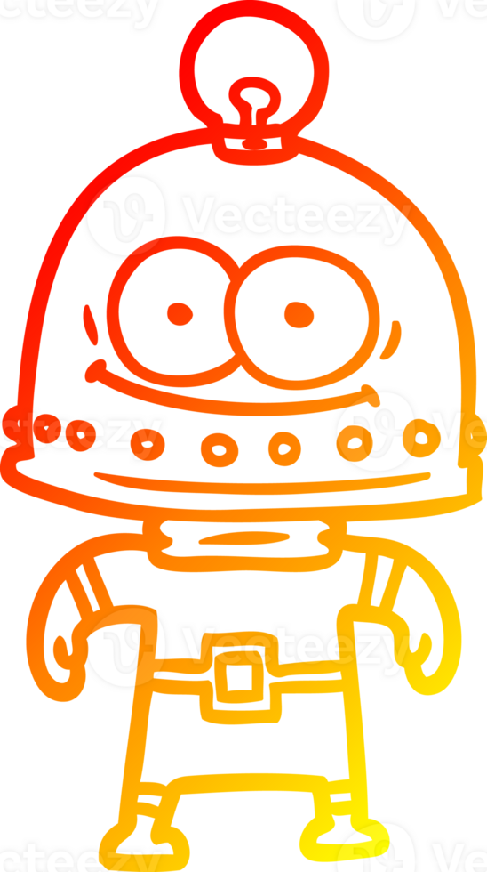 warm gradient line drawing of a happy carton robot with light bulb png