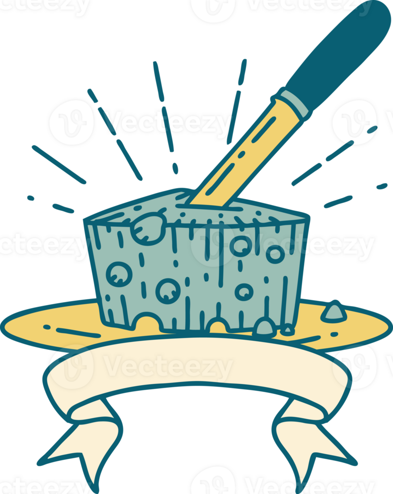 scroll banner with tattoo style plate of cheese png