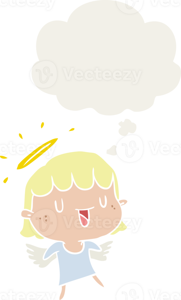 cartoon angel with thought bubble in retro style png