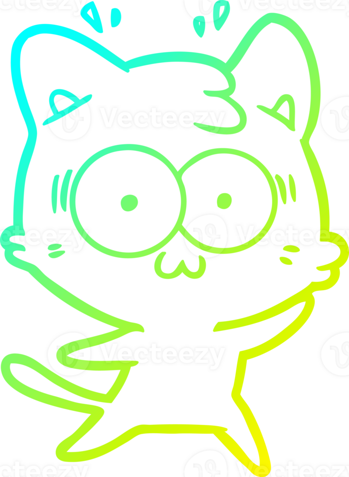 cold gradient line drawing of a cartoon surprised cat png