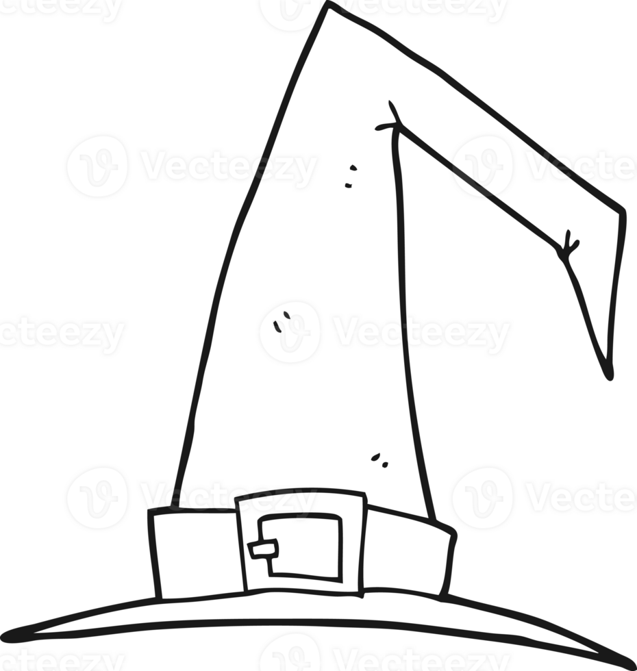 hand drawn black and white cartoon witch hat png