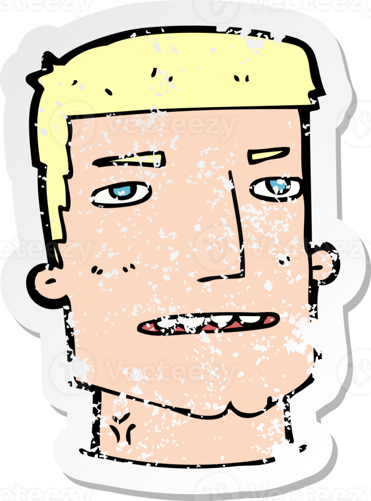 retro distressed sticker of a cartoon male head png