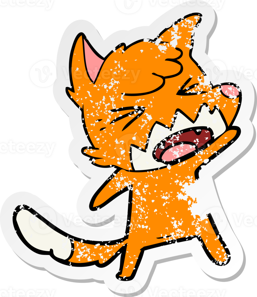distressed sticker of a angry cartoon fox png