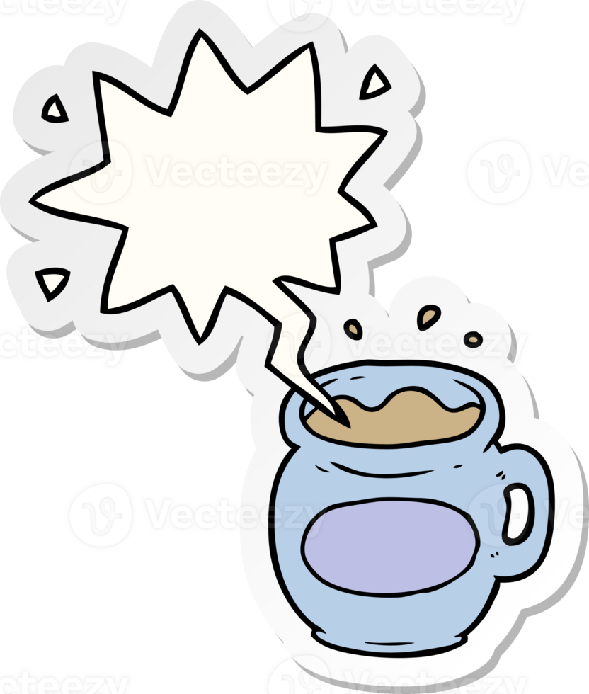 cartoon mug of coffee with speech bubble sticker png