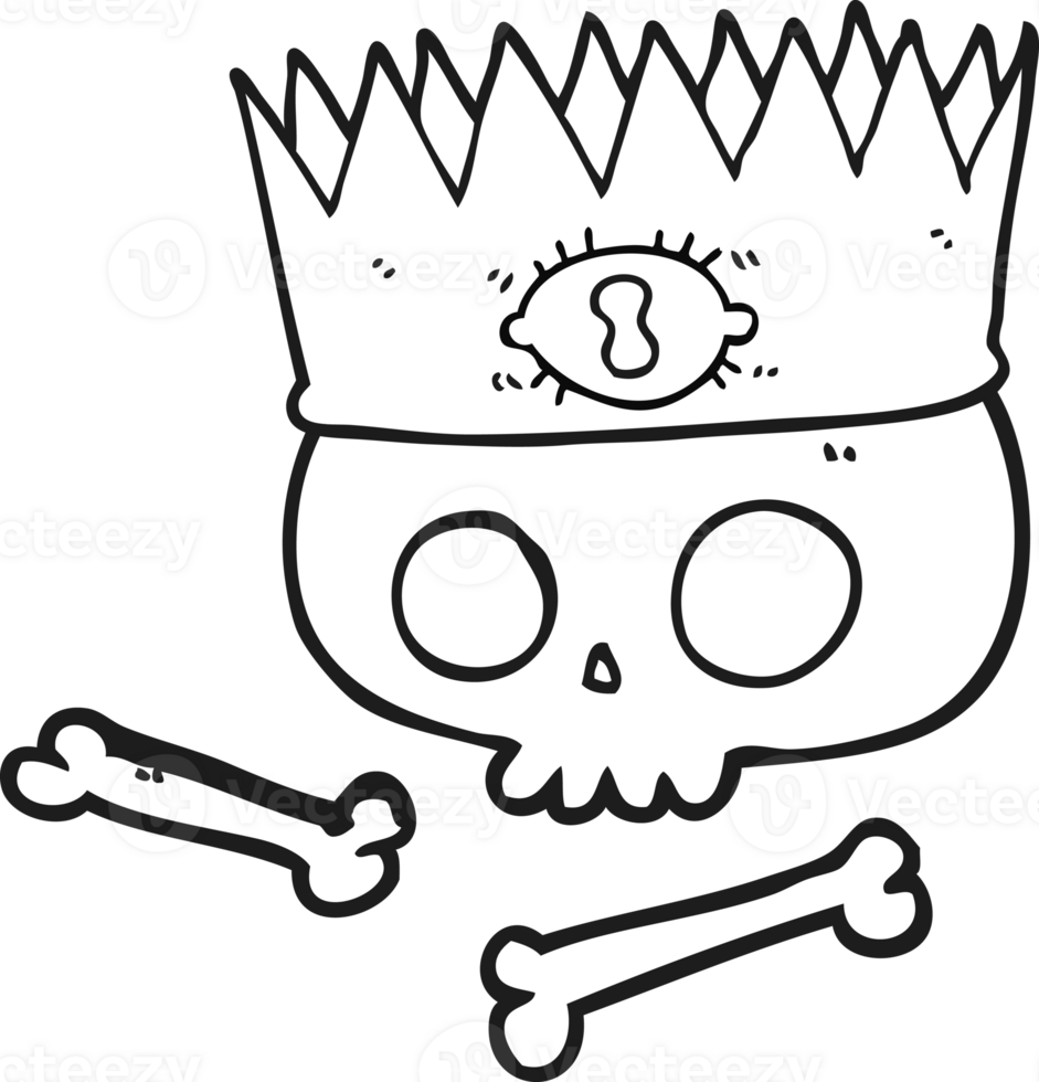 drawn black and white cartoon magic crown on old skull png