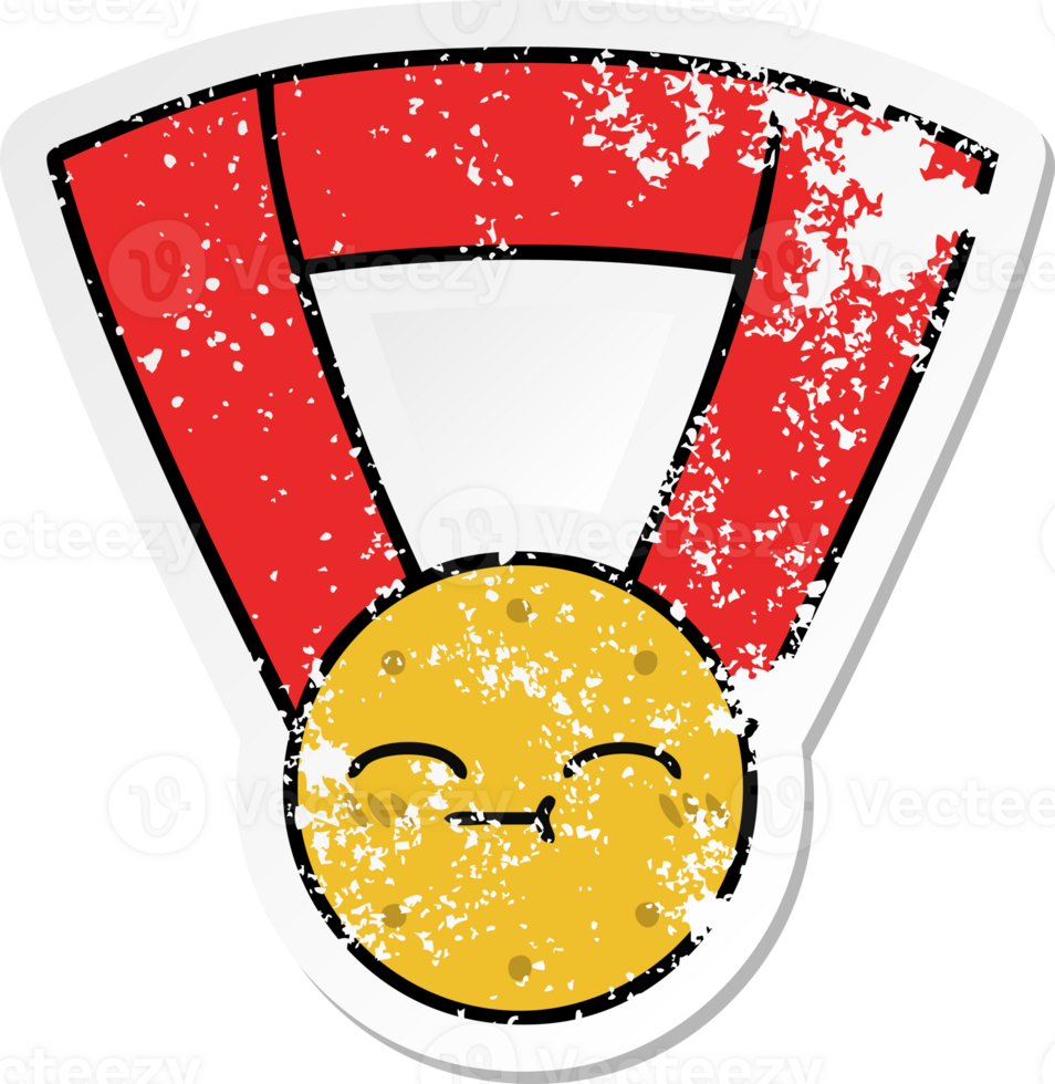 distressed sticker of a cute cartoon gold medal png