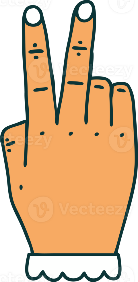 Retro Tattoo Style hand raising two fingers gesture png