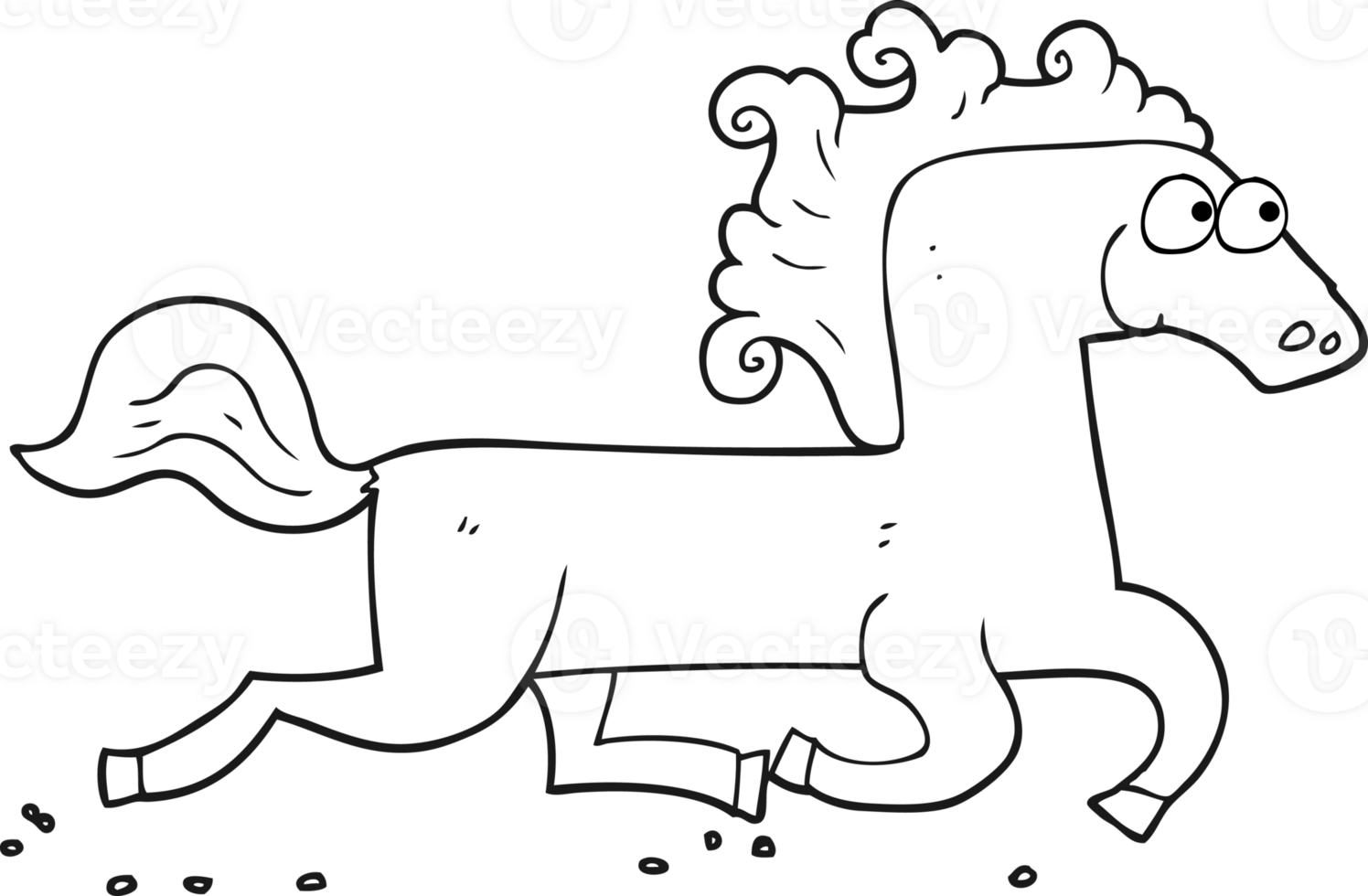 drawn black and white cartoon running horse png