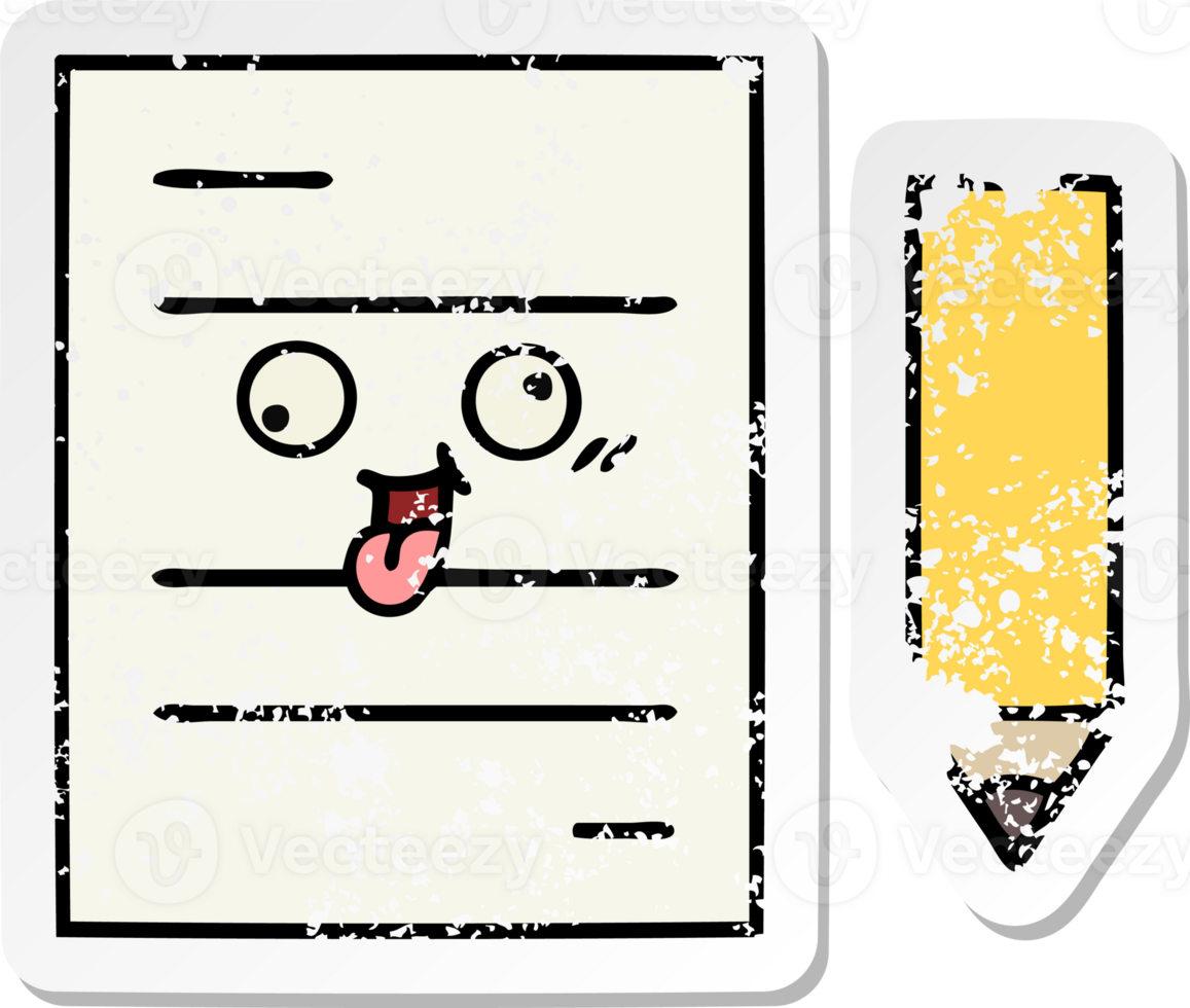 distressed sticker of a cute cartoon test paper png