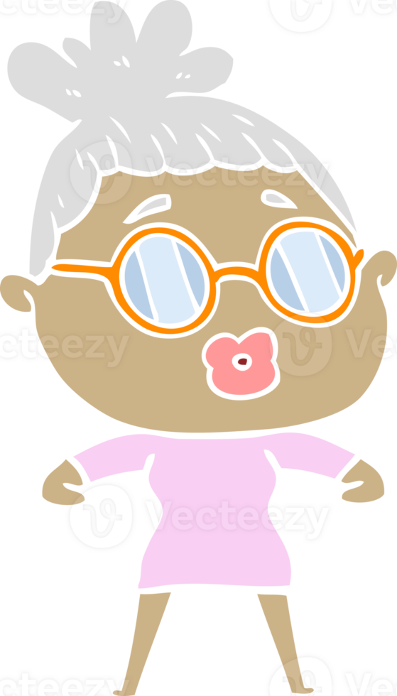 mujer de dibujos animados de estilo de color plano con gafas png