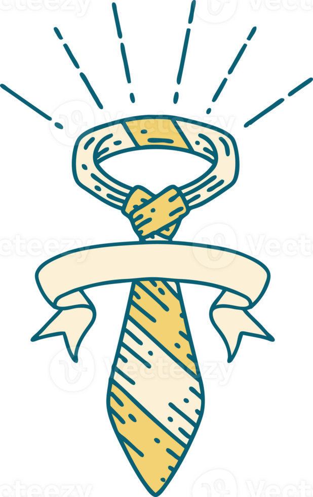 scroll banner with tattoo style office tie png