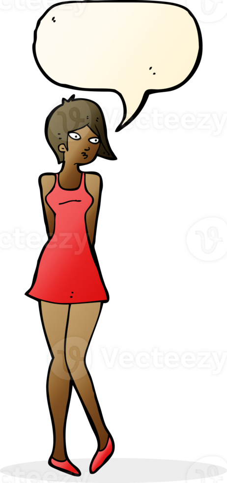 cartoon pretty woman in dress with speech bubble png